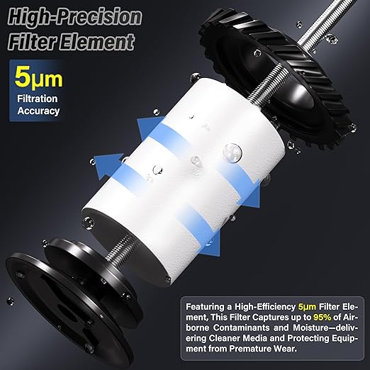 TAILONZ PNEUMATIC 3/4" NPT Industrial Grade Heavy Duty Particulate Air Filter with Metal Bowl - Paint Spray Compatible, Manual Drainage System