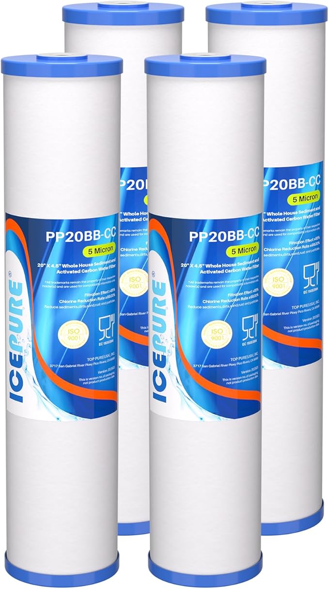 ICEPURE 5 Micron 20" x 4.5" Whole House Sediment Water Filter Cartridge Replacement for AP810-2, SP-DD-5005-20BB, DGD-5005-20, FPMB5-20, P5-20BB, FP25B, SDG-45-2005, CMMF0520-45W1, 4PACK