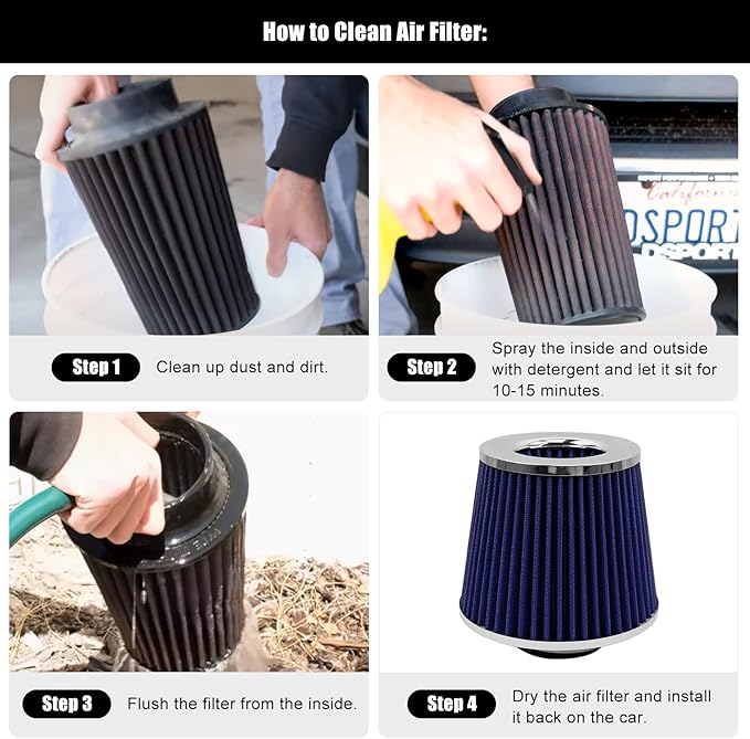 RYANSTAR RACING 63mm 2.5" High Flow Round Tapered Cone Cool Air Filter Cleaner with Top Filter Design Short 153mm tall Blue