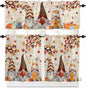 Fall Gnomes Kitchen Curtain Set, Thanksgiving Maple Leaf Rustic Pumpkin Window Valance and Tiers 36" Length, Light Filtering Short Curtains Valance for Cafe Bathroom Bedroom 54"x18"
