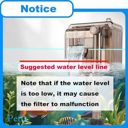 Hang on Back Fish Tank Filter for 3-5 Gallon Aquariums with Surface Skimmer, HOB Filter (A-1) for Efficient and Silent Operation, 53GPH(200L/H), 3W, 1 Pre-Filter Sponge, 1 Filter Pad