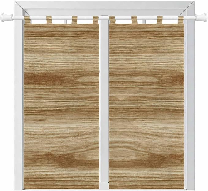 Light Brown Wood Grain Bedroom Curtains 72 Inch Length, Window Curtains Tab Top, Western Farmhouse Barn Door Light Filtering Window Treatments Drapes 52"x72" 2 Panel