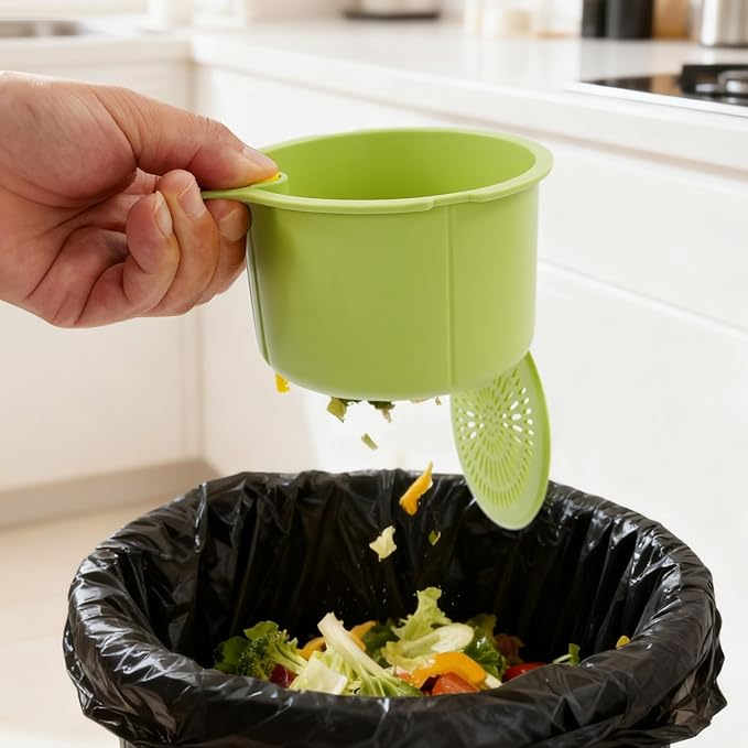 JOMCYDM Kitchen Sink Basket, Faucet Hanging Draining Basket, Kitchen Waste Catcher Hands-Free Press to Empty, Prevents Clogs & Messy Scraping (Green)