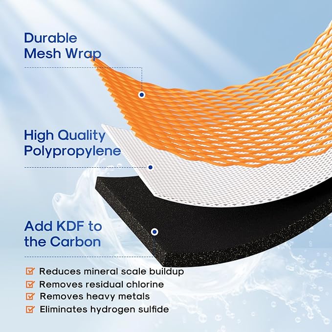 ICEPURE 5 Micron 4.5" x 20" CTO20BB-KDF Whole House Water Filter Coconut Shell Activated Carbon and KDF Heavy Metal Removal Water Filter Replacement for Home, 2 PACK