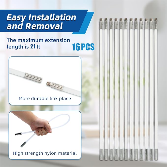 21 Feet Dryer Vent Cleaning Brush Kit, Multi-Scene Durability Chimney Brush with Flexible Nylon Rod, Multi-Purpose lint Cleaning Brush for Drill,Chimneys, fireplaces, Ventilation ducts