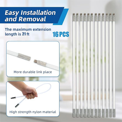 21 Feet Dryer Vent Cleaning Brush Kit, Multi-Scene Durability Chimney Brush with Flexible Nylon Rod, Multi-Purpose lint Cleaning Brush for Drill,Chimneys, fireplaces, Ventilation ducts