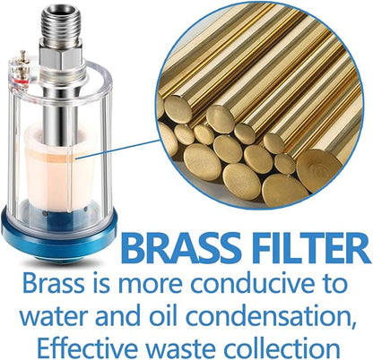 3 Pcs Water Oil Separator Mini in-Line Air Filter, 1/4 Inch NPT Inlet and Outlet Airbrush Filter Moisture Separator - Use on Compressor Air Line Hose, Air Tools, Paint Spray Guns