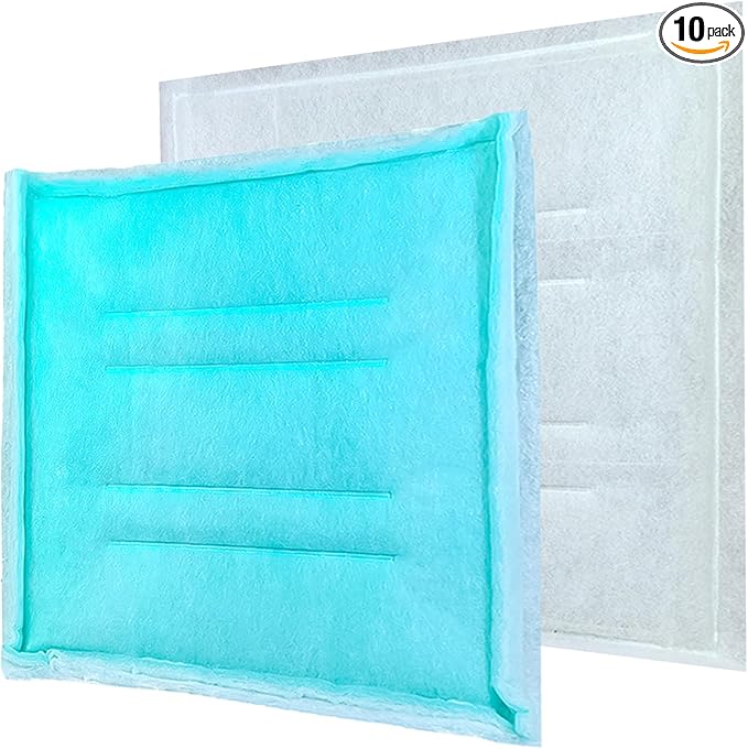 AUC Paint Booth Tacky Intake Filter Pad Series 55, 20" x 50" (10/case) Spray Booth Intake Filter with Internal Wire Support Frame