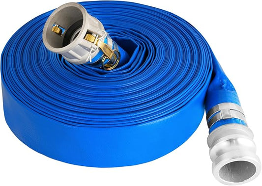 1.5" x 50 ft Backwash Hose for Swimming Pools, Heavy Duty PVC Water Lay Flat Discharge Hose,Durable Pool Drain Hose with Aluminum Camlock C and E Fittings for Pump And Filters