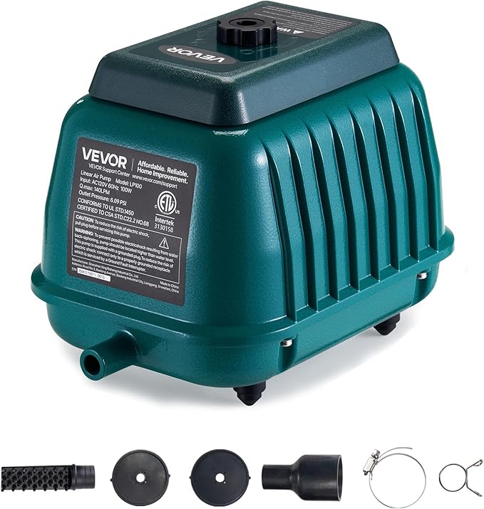 VEVOR Commercial Linear Air Pump 2219 GPH | High Output Aerator for Septic Tanks, Large Pond Aeration, Wastewater Treatment Systems | Up to 11ft Deep for Fish Farms, Hydroponics, Restaurants