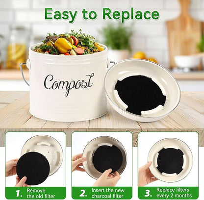 10 Pack Charcoal Filters for Compost Bucket, Compost Filters for Countertop Bin, Odor-Absorbing Activated Charcoal Replacement for Kitchen, Home Bucket Compost Bin Refill, 6.7 Inch