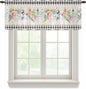 Blue Pink Floral Sheer Valance Curtains, Spring Summer Botanical Linen Black Plaid Light Filtering Kitchen Valances Rod Pocket Voile Curtain Window Treatment for Bedroom/Living Room/Basement 42Wx12L