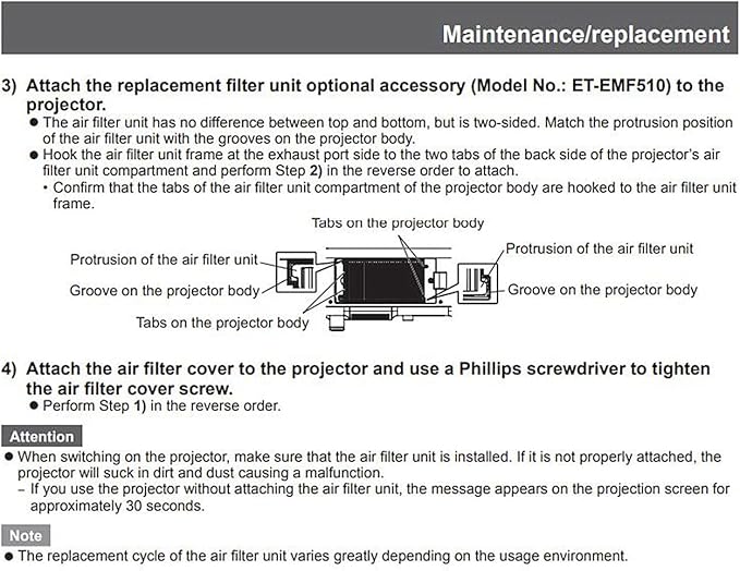 AWO ET-EMF510 Replacement Projector Air Dust Filter Fit for PANASONIC PT-DS20K,PT-DS20K2,PT-DW17K,PT-DW17K2,PT-DZ16K,PT-DZ16K2,PT-DZ21K,PT-DZ21K2 Projectors