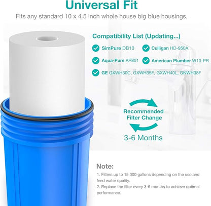 SimPure Sediment Water Filters, 5 Micron 10" x 4.5" Whole House Water Filter Replacement Compatible for W15-PR, DGD-5005, FP15B, HD-950A, GXWH35F, GXWH30C for Well Water, 8 Pack