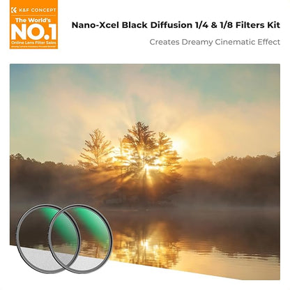 K&F CONCEPT 77mm Black Diffusion 1/4 & 1/8 Lens Filter Kit (2 Pcs), Mist Cinematic Effect Filter for Vlog/Video/Portrait Image with 28 Multi-Layer Coated