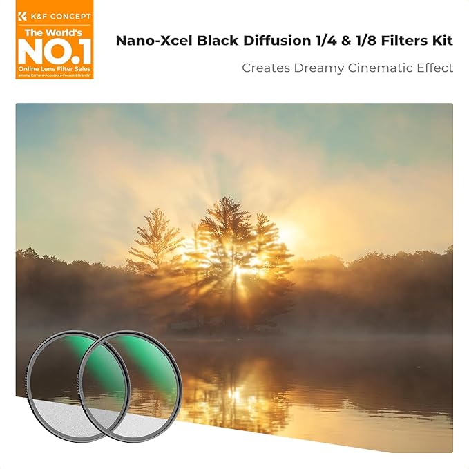 K&F CONCEPT 58mm Black Diffusion 1/4 & 1/8 Lens Filter Kit (2 Pcs), Mist Cinematic Effect Filter for Vlog/Video/Portrait Image with 28 Multi-Layer Coated