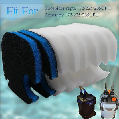 Replacement Canister Filter Pads Compatible with AMOSIJOY 172/225/265GPH, 6 White Floss and 2 Coarse Filter Pads for Pondforse 172/225/265GPH Aquarium (8)