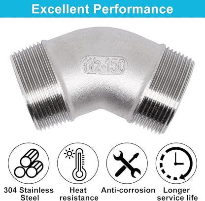 45 Degree Elbow 1PCS, 1-1/2" NPT Male X 1-1/2" NPT Male 304 Stainless Steel Pipe Fitting, Connector Coupler Apply to Outdoor Garden Industrial