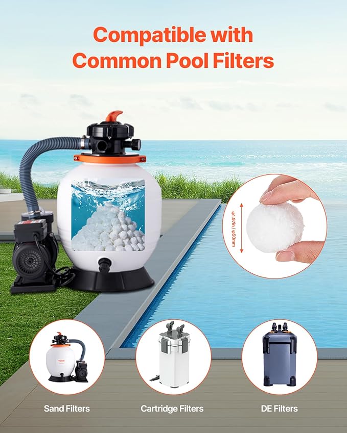 VEVOR Pool Filter Balls for Sand Filter, 3.5 lbs, Filter Balls Replace Pool Filter Sand, Reusable Polyester Fiber Filter Media Balls with Wash Bag, for Swimming Pool Above Ground Pool Aquarium Tank