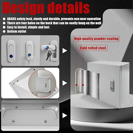 Electrical Box 12 x 12 x 6 Inch Indoor Outdoor Electrical Enclosure Box Steel Junction Box Wall Mounted Universal Electrical Project Box with Safety Locks and Mounting Plates