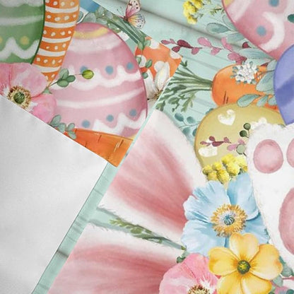 Easter Curtain Valances for Windows, Kitchen Valance Window Treatment, Spring Rabbit Ear Eggs Floral Green Wooden Grain Light Filtering Block Curtains for Bathroom/Bedroom/Living Room 54'' x 18''