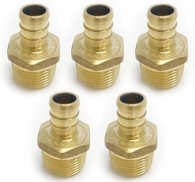 (Pack of 5) Pex 3/4 Inch x 3/4 Inch Male NPT Adapter Brass Crimp Fittings,(PEX1807021-5PCS)
