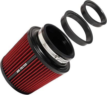 3" 3.5" 4" Inlet Car Replacement Cold Air Intake Filter 76mm 89mm 102mm 3 Sizes in 1 High Flow Performance Cone Air Filter (Red)