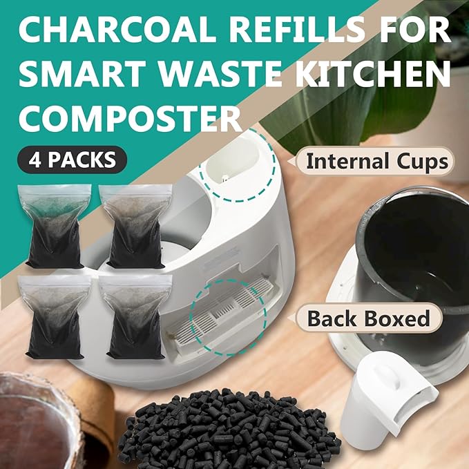 2 Pounds(4-Pack) Odor Absorbing Filter Refills for Lomi Smart Waste Kitchen Composter, Activated Charcoal Refills Compatible with Lomi Kitchen Composter