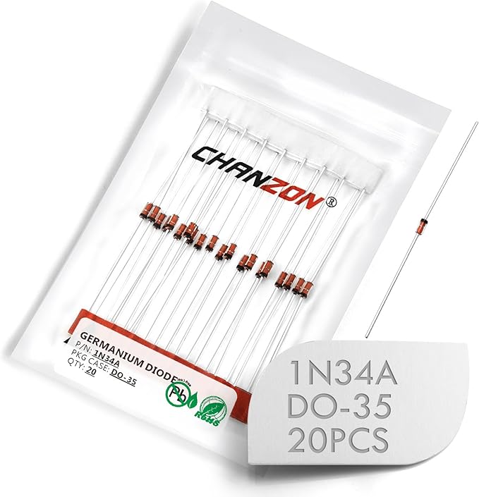 (Pack of 20 Pieces) Chanzon 1N34A 1N34 Schottky Diode 50mA 65V DO-35 (DO-204AH) IN34A IN34 Axial for TV FM AM Radio Detection