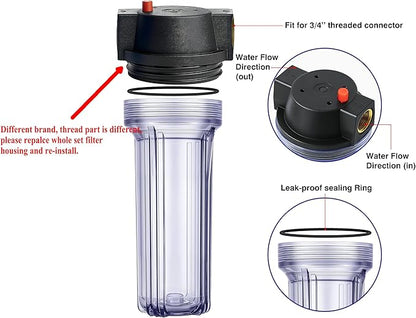 Geekpure 10-Inch Whole House Slim Water Filter Housing with Pressure Relief Valve - 3/4" NPT Brass Port-Fit for 2.5" x 10" Filters-Clear (1)