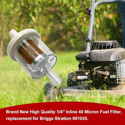 2-Pack 1/4" Inline Fuel Filter, 40 Micron Replacement for Briggs & Stratton 691035 Kawasaki 49019-0014, Compatible with Lawn Mower, Tractor, Small Engines