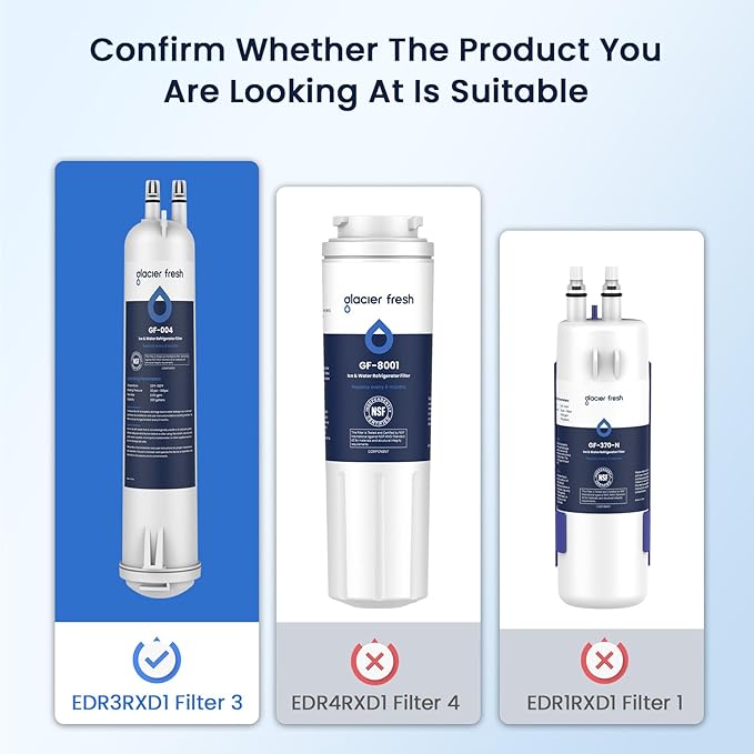 GLACIER FRESH EDR3RXD1 Compatible with 4396841 Refrigerator Water Filter, KAD3RXD1, WHR3RXD1, 4396841, 4396710, Filter 3, 46-9083,46-9030, 9030, 9083 Refrigerator Water Filter, 3 Pack