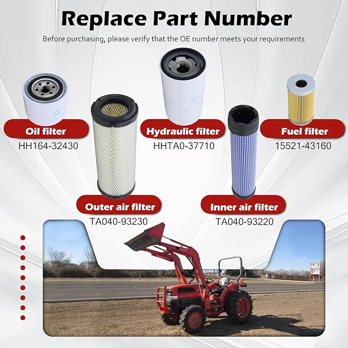 Maintenance Service Filter Kit Compatible with Kubota L3010 L3130 L3410 L3430 HST Replaces# TA040-93220 TA040-93230 HH164-32430 HHTA0-37710 15521-43160