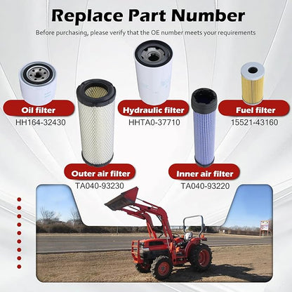 Maintenance Service Filter Kit Compatible with Kubota L3010 L3130 L3410 L3430 HST Replaces# TA040-93220 TA040-93230 HH164-32430 HHTA0-37710 15521-43160