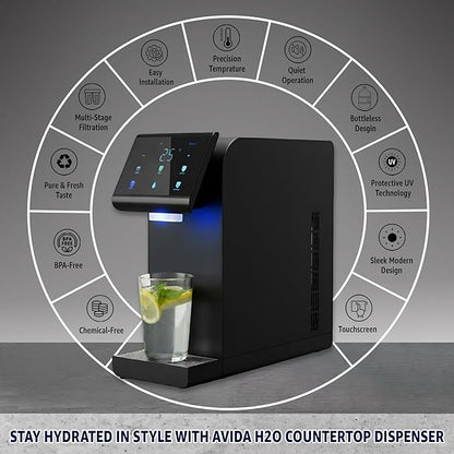Ultra Instant Hot & Cold Water Dispenser - Bottleless Water Dispenser Countertop, Full Installation Kit, Quiet Multi-Stage Filtration + UV Sterilization - Black