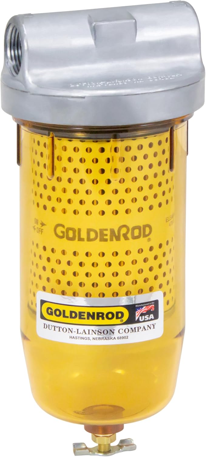 Dutton-Lainson Company - GOLDENROD 495-3/4 Bowl Fuel Tank Filter with 3/4" NPT Zinc Die-Cast Top Cap Fittings - See-Through Bowl Compatible with Biodiesel Blends - 10-Micron Diesel & Fuel Tank Filter