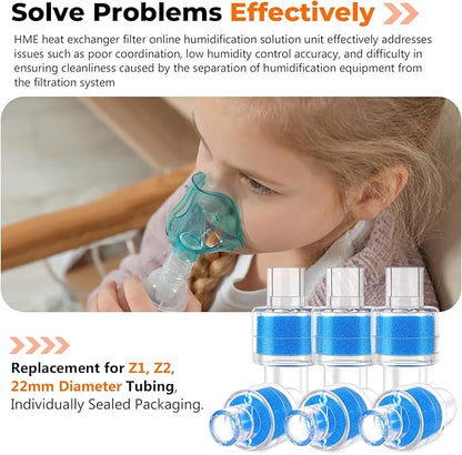 6 Pack HME Heat Moisture Exchanger/Exchange Filter in-Line Humidification Solution Unit Replacement for Z1, Z2, 22mm Diameter Tubing, Individually Sealed Packaging by Blutoget