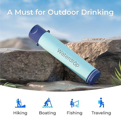 Waterdrop Gravity Water Filter Straw, Camping Water Filtration System, Water Purifier Survival for Travel, Backpacking and Emergency Preparedness, 0.1 Micron, 4 Pack, Light Blue