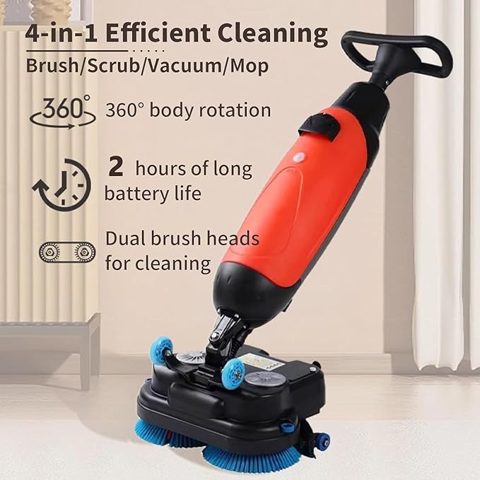 Rechargeable Floor Cleaner and Wet Dry Floor Machine, 17" Commercial Floor Scrubber, Dual-Brush Heads, Cordless Electric Floor Mop Cleaning Capacity 13000 Sqft/H, for Villa Hospital Office Gray