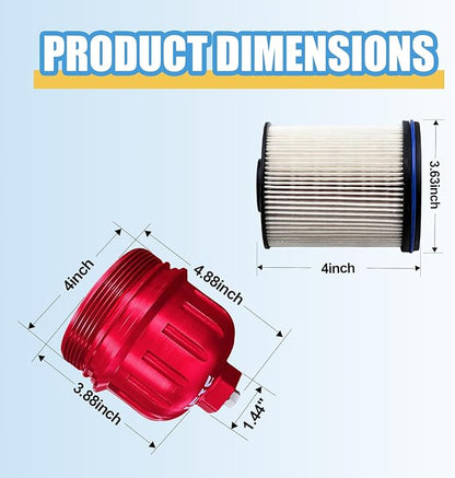 iFJF TP1015 Fuel Filter and 134001 Housing Cap Replacement for Duramax 6.6L 2017-2024 Chevy Silverado/GMC Sierra 2500HD 3500HD L5P Diesel Engine (Red Cap)