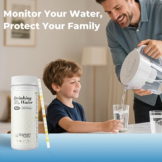 TESPERT Drinking Water Test Strips 125ct 16 in 1 – 30s Quick Screening for Hardness, pH, Iron, Nitrite, Copper, Chlorine, Nitrite, Carbonate,Lead, Alkalinity...Well, Tap, Home, City Water Testing