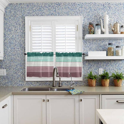 Retro Farm Woodcuts Texture Window Valance Curtains, Green Brown Gradient Light Filtering Kitchen Valance with 3-inch Rod Pocket for Living Room Bathroom Bedroom,2 Panel,27.5x24In