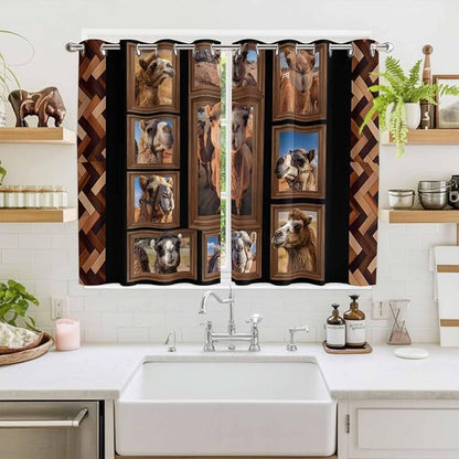 2 Panel Kitchen Cafe Curtains, Desert Camels Sunlight Filtering Nature Air Through, Home Decor Window Covering Tier Curtains for Living Room 104W x 72L inch Brown Wildlife Farmhouse Animals Rustic