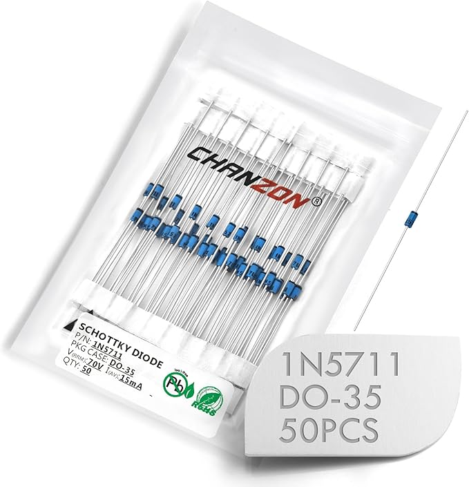 Chanzon 50 Pcs 1N5711 Schottky Barrier Rectifier Diodes 15mA 70V DO-35 (DO-204AH) Axial 5711 IN5711 15 mA 70 Volt Small Signal Switching Diode