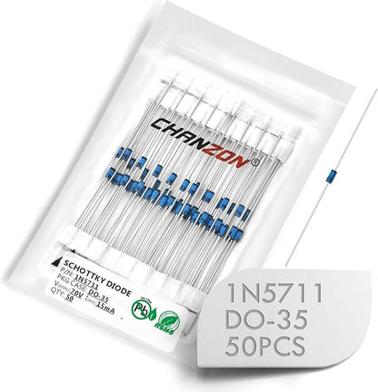 Chanzon 50 Pcs 1N5711 Schottky Barrier Rectifier Diodes 15mA 70V DO-35 (DO-204AH) Axial 5711 IN5711 15 mA 70 Volt Small Signal Switching Diode