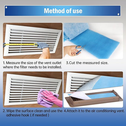 MERV 8 Triple Air Vent Filter, 12"X120" Cut to Size Air Filter Material, Blue & White Electrostatic Vent Filter Kit for Home Floor, Ceiling, Grilles, HVAC Vent, Compression Packing