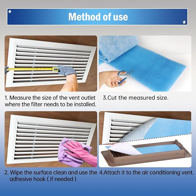 Air Vent Filter, 20"X140" Cut to Size MERV 8 Triple Air Filter Material, Blue & White Electrostatic Vent Filter Kit for Home Floor, Ceiling, Grilles, HVAC Vent, Compression Packing