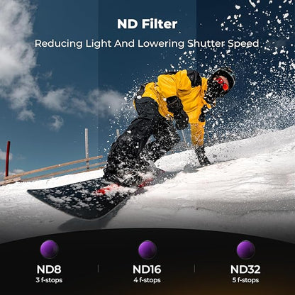 K&F CONCEPT ND Filter Kit Compatible with DJI Osmo Action 6, 4 Pack CPL ND8 ND16 ND32 Screw On Polarizing Neutral Density Filters HD Optical Glass/Multi-Coated Action Camera Accessories
