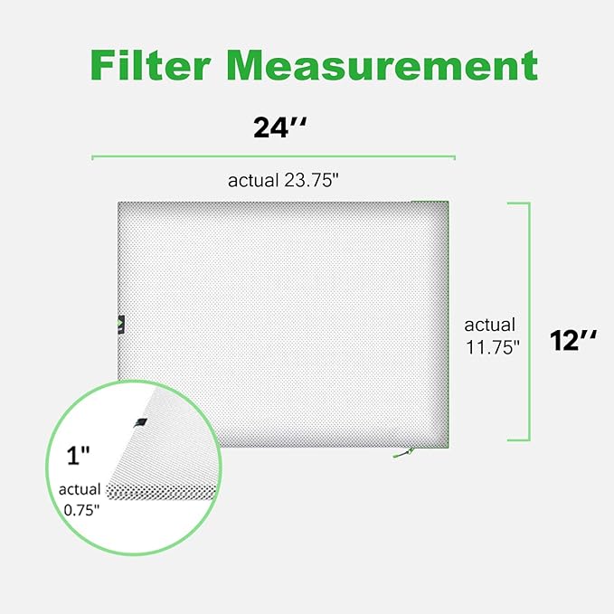 Reair 12x24x1 Air filter, Washable and Reusable Air Filter 12x24x1 for AC HVAC Furnace, MERV 8 Air Filters Machine Washable & Dryer Friendly, AC Furnace Air Filter