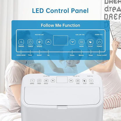 Portable Air Conditioner 15000 BTU ，Air Conditioner for Rooms Up to 850 Sq.Ft – AC With Sleep Mode, Dehumidifier, Fan, Remote Control & 24H Timer, for Bedrooms Living Room, Dining Room, White